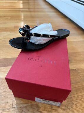 Valentino Black Studded Jelly Bow Thong Sandal